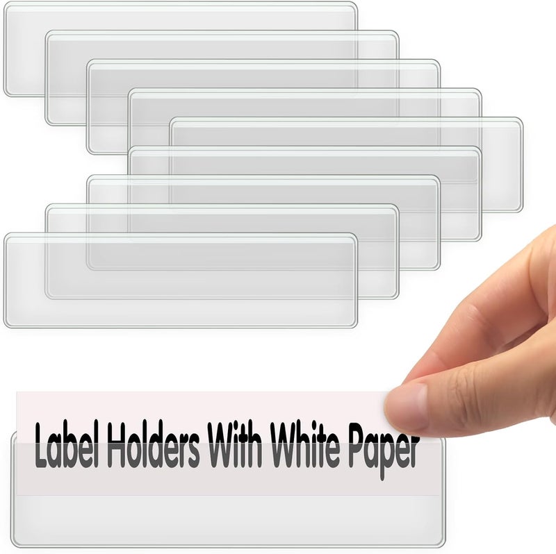ELEMGULY Self Adhesive Label Holders, 100 Pack Adhesive Shelf Tag Shelf Label Holder Clear Pocket Holder with Paper for Supermarket, Bookshelf, Kitchen (4.3 x 1.2 Inch) - Image 1
